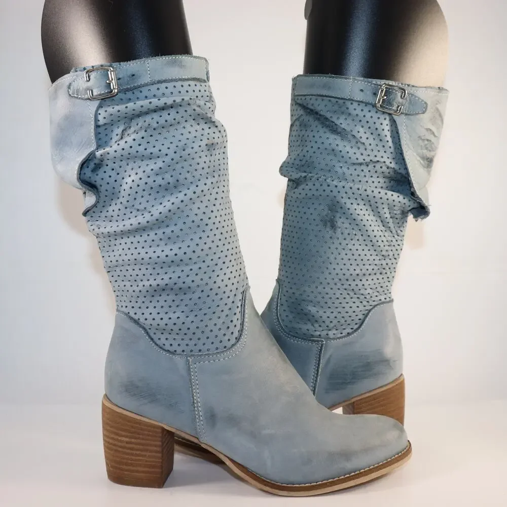 niu-LU Perforated Leather Mid-Calf Boots – Made in Italy‎ – EU 37